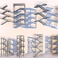 Various Staircase Designs With Metal Frame Structures Spiral Straight And Platform Types 3d model