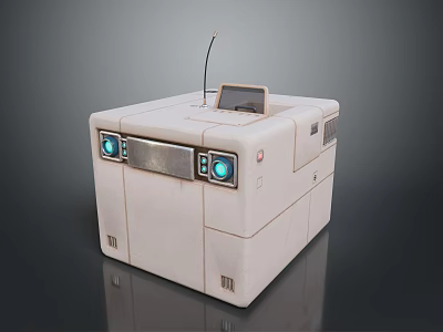 Cube Shaped Compact Computer Device With Small Display Screen Blue Indicator Lights And Antenna 3d model
