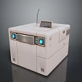Cube Shaped Compact Computer Device With Small Display Screen Blue Indicator Lights And Antenna