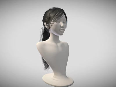 Game and Movie Character 3D Model Asian Female with Black Ponytail Hair on White Mannequin 3d model