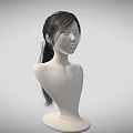 Game and Movie Character 3D Model Asian Female with Black Ponytail Hair on White Mannequin