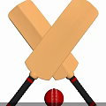High Quality Cricket Sports Equipment With Crossed Bats And Red Ball
