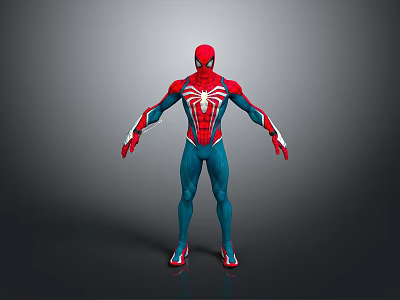 Spider Man 3D Model in Red and Blue Costume with Spider Web Pattern Standing Pose 3d model