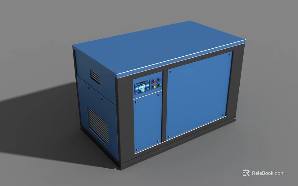 Blue Modern Industrial Equipment Cabinet With Control Panel And Side Vents 3d model 