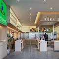 Restaurant Kitchen Interior With Service Counter Staff And Digital Menu Screen
