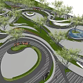 Modern Park Landscape Design With Curved Pathways Trees Lawns And Circular Plazas