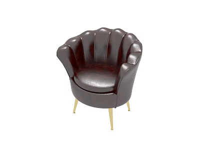 Brown Leather Accent Chair with Scalloped Design and Gold Metal Legs for Living Room 3d model