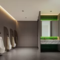 Modern Minimalist Public Male Toilet With Urinals And Exquisite Green Tile Marble Wash Counter Design