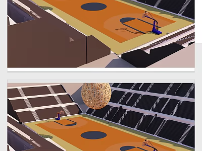 Spacious Basketball Gymnasium Interior With Orange Court Black Bleachers Hoop And Seating 3d model