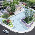Scenic Urban Park Landscape With Lush Trees Colorful Flowers Pedestrian Walkways And People Walking