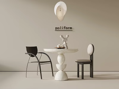 French retro style leisure table and chair pendant lamp 3d model