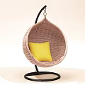 Modern Wicker Egg Shaped Hanging Chair With Yellow Cushion And Black Stand