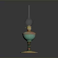 Vintage Oil Lamp With Glass Chimney And Colorful Ceramic Pedestal Base