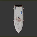Red and White Boat With Upper Cabin Deck Railings and Winch Equipment
