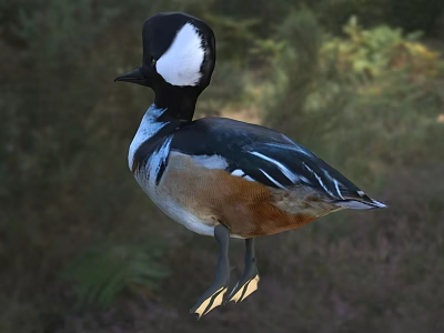 Colorful Duck With Black White Brown Feathers Standing In Natural Green Surroundings 3d model