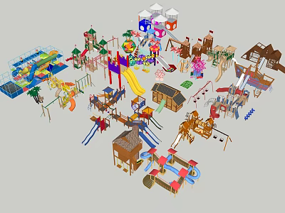 Colorful Playground Equipment Including Slides Climbing Frames Swings And Playhouses For Kids 3d model