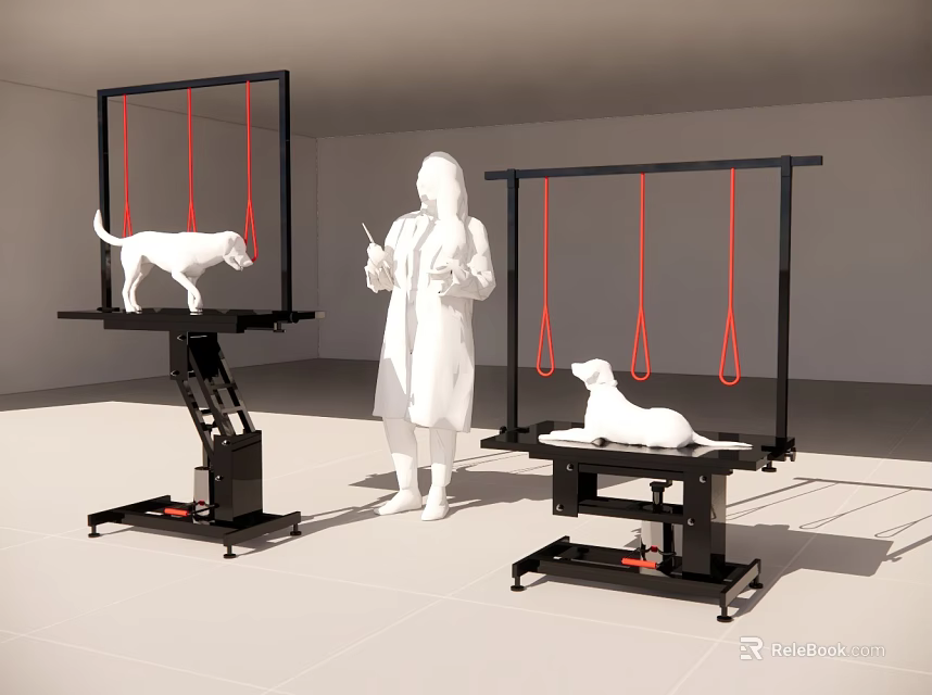 Industrial Equipment for Animal Rehabilitation with Adjustable Frame and Red Suspension Straps 3d model 