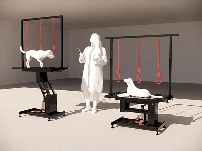 Industrial Equipment for Animal Rehabilitation with Adjustable Frame and Red Suspension Straps 3d model