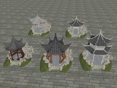 Pavilion rockery pavilion hexagon pavilion 3d model