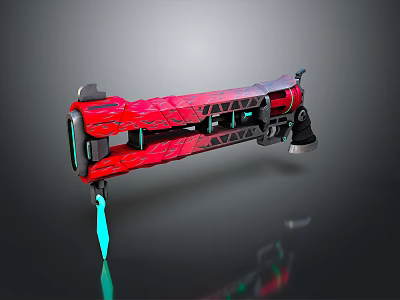 Futuristic Weapon With Vibrant Red Body Black Accents Blue Blade And Geometric Patterns 3d model