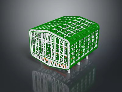 Detailed Green Industrial Equipment Frame With Grid Structure And Support Beams 3d model