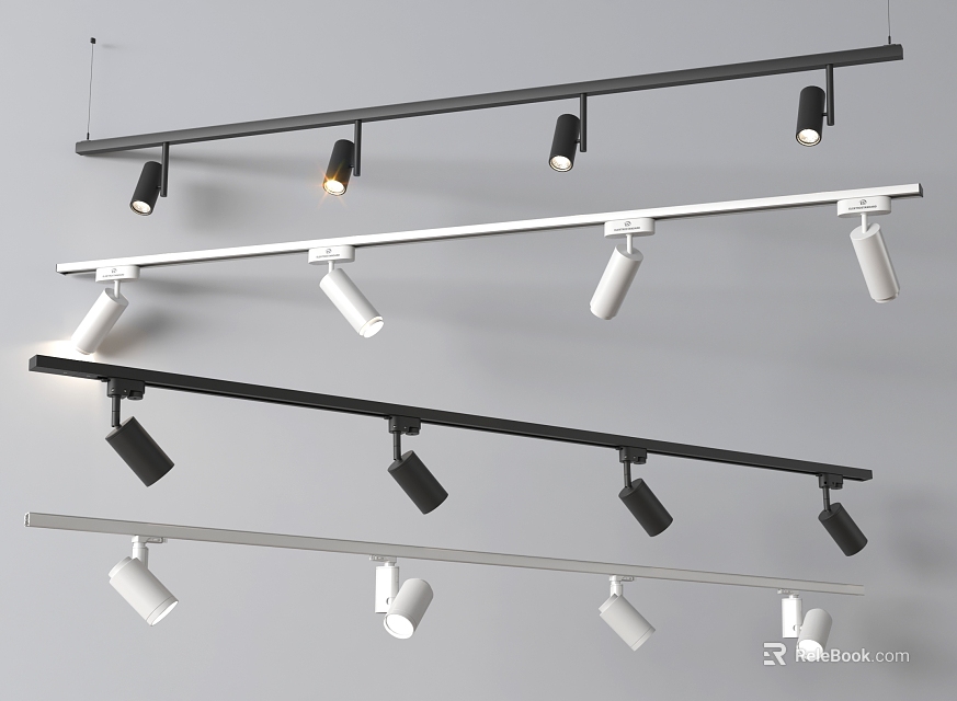 Black and White Track Lights in Different Styles Track Mounted for Home Interior Lighting 3d model 