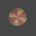 Colorful Red And Yellow Striped Hot Air Balloon With Wicker Basket