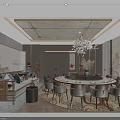 Elegant New Chinese Restaurant Private Dining Booth With Large Round Table Comfortable Sofa And Chandelier