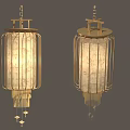 Chinese Style Golden Frame Chandeliers With Fabric Shades And Hanging Tassels