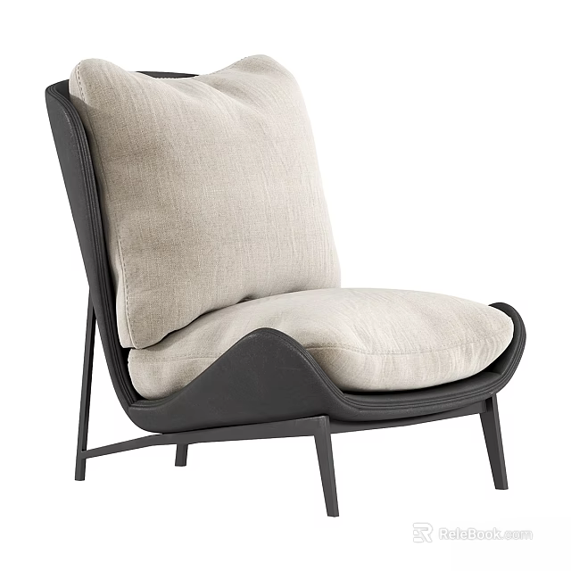 Modern Accent Chair With Beige Fabric Cushion And Black Metal Frame 3d model 