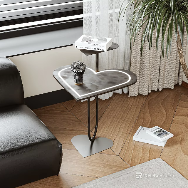 Modern Heart Shaped Side Table With Marble Top Metal Frame LED Light Living Room Decor 3d model 