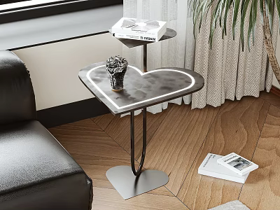 Modern Heart Shaped Side Table With Marble Top Metal Frame LED Light Living Room Decor 3d model