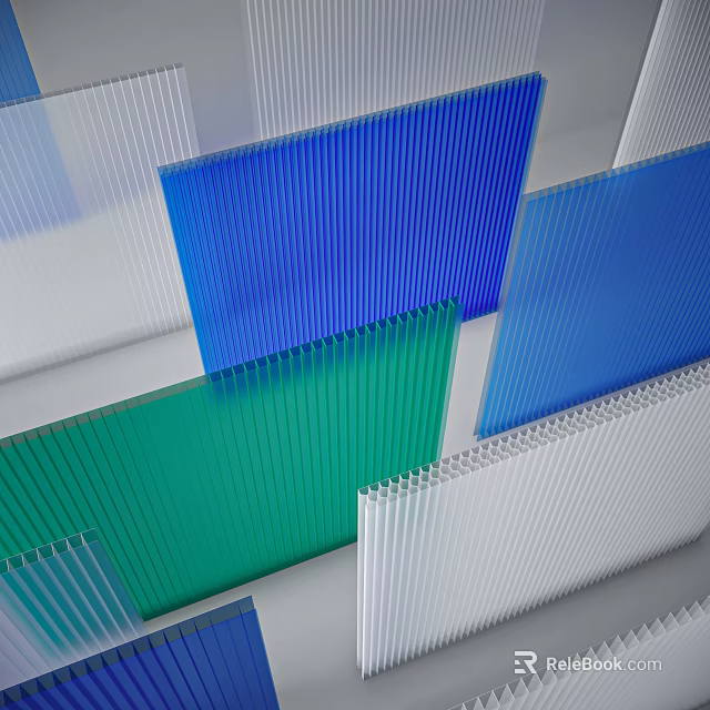 Awning with Colorful Corrugated Panels Blue Green White for Outdoor Use 3d model 