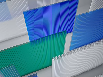 Awning with Colorful Corrugated Panels Blue Green White for Outdoor Use 3d model