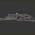 3D Hilly Terrain Model With Green Vegetation Rocky Areas Paths And Small Buildings