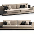 Modern Double Sofa With Beige And Black Cushions And Black Frame