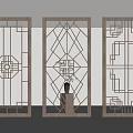 Chinese Style Interior Decorative Screens With Geometric Patterns And Central Vase 3d model