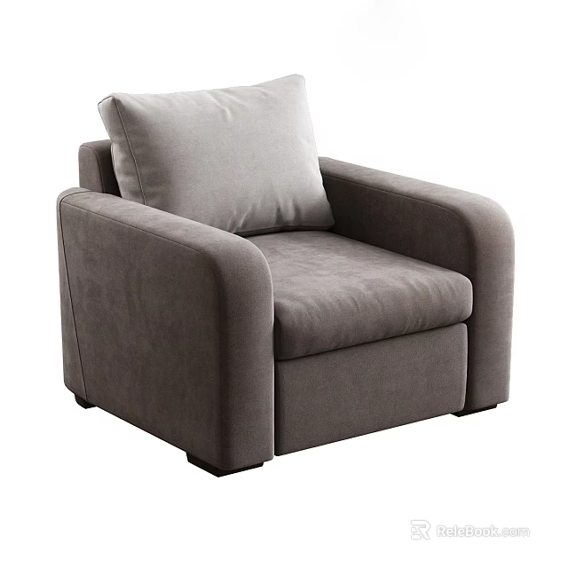 Modern Gray Upholstered Single Sofa With Armrests And Comfortable Cushion Design 3d model 