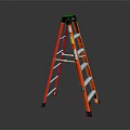 Red Metal Step Ladder with Black Top Stable Base and Safety Steps