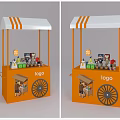 Orange Functional Cart With White Striped Canopy Logo Product Display And Wheels 3d model