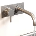 Wall Mounted Black Faucet with Dual Handle Running Water on Gray Wall