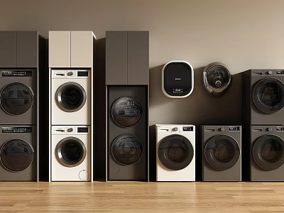 Modern Washing Machines In Various Colors With Stackable Design And Digital Displays 3d model