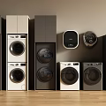 Modern Washing Machines In Various Colors With Stackable Design And Digital Displays