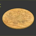 Round Wooden Cutting Board With Intricate Carved Floral Patterns For Kitchen Use