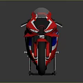 Red Honda Sport Motorcycle With Blue And White Stripes And Sleek Design