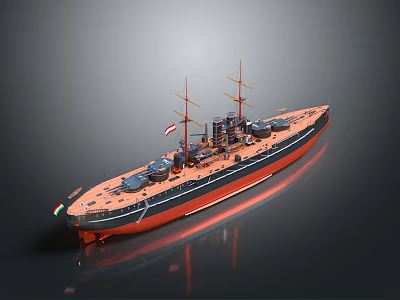 Vintage Warship Model With Black Red Hull Masts And Detailed Design 3d model