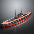 Vintage Warship Model With Black Red Hull Masts And Detailed Design