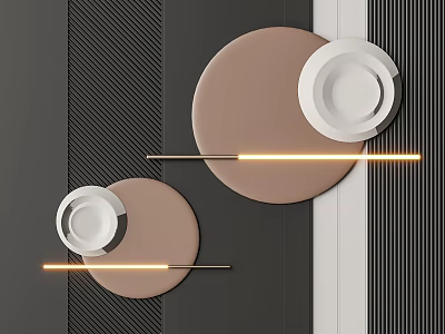 Contemporary Wall Decor On Textured Background With Circles And Lights 3d model