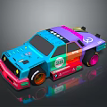 Colorful Low Poly Car With Number 28 Logos And Reflective Surface Design