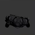 Batman Character In Black Armor Suit With Helmet And Weapons Standing Pose